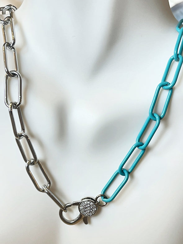 Pave Clasp Colored Paperclip Necklace