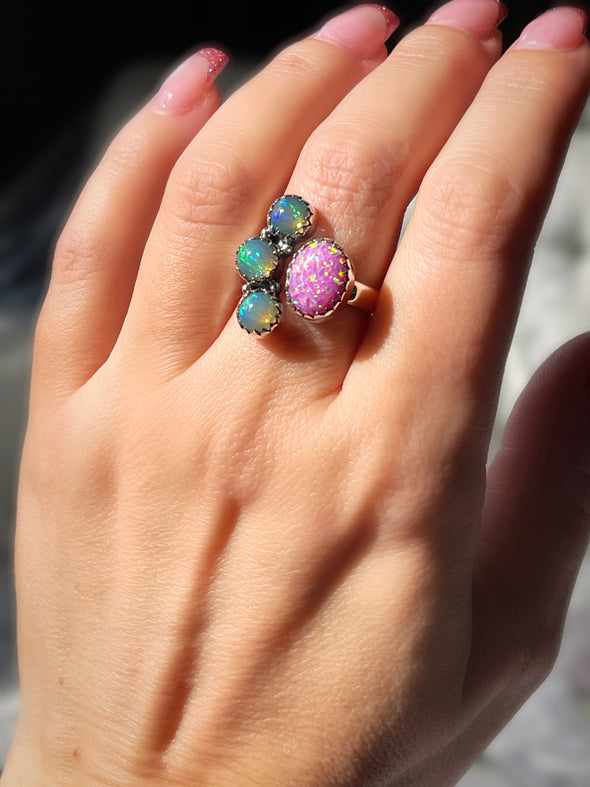 Sterling Silver Pink/Ethiopian Opal Custom Open Front Ring