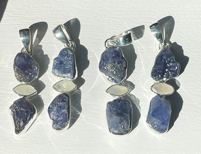 Sterling Silver Raw Tanzanite Moonstone Pendants