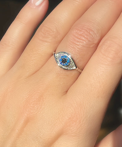 STERLING SILVER RHODIUM ÉVIL EYE CZ RING