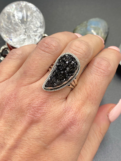 Sterling Silver Angel Wing Druzy Ring