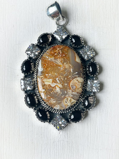 Sterling Silver Fossil Calcite Pendant Necklace