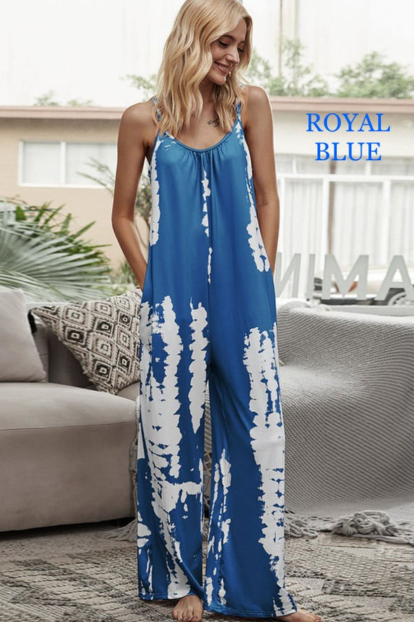 Tie-Dye Spaghetti Strap Jumpsuit with Pockets