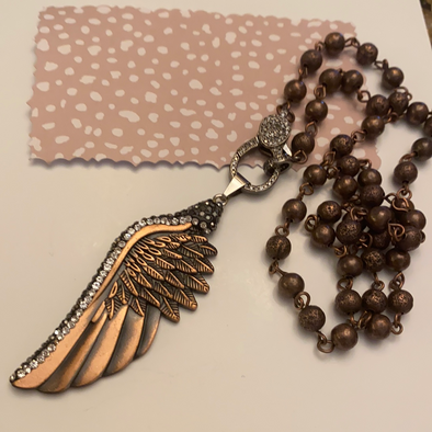 Bronze Pave Angel Wing Bronze Rosary 20”