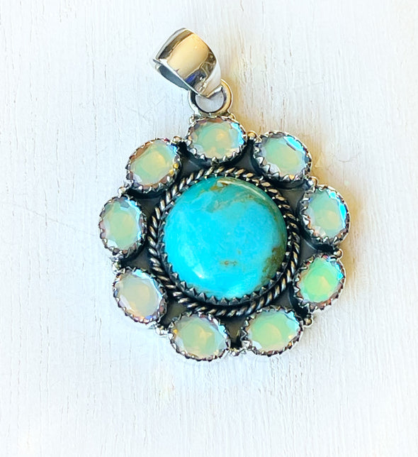 Sterling Silver Angel Aura/Turquoise Cluster Pendant