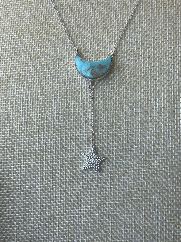 Sterling Silver Moon Drop Star Necklace