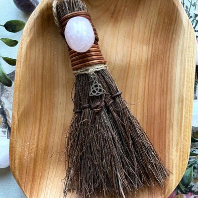Triquetra Witch's Besom, Witch Broom w/ Crystal