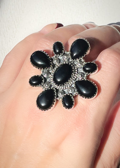 Sterling Silver Black Onyx Custom Cluster Ring