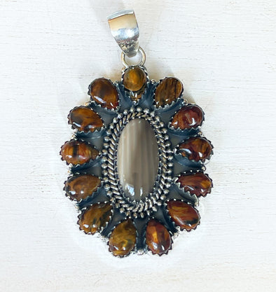 Sterling Silver Flint Stone Cluster Pendant