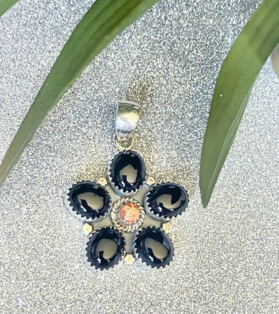 Sterling Silver Black Onyx Custom Flower Pendant