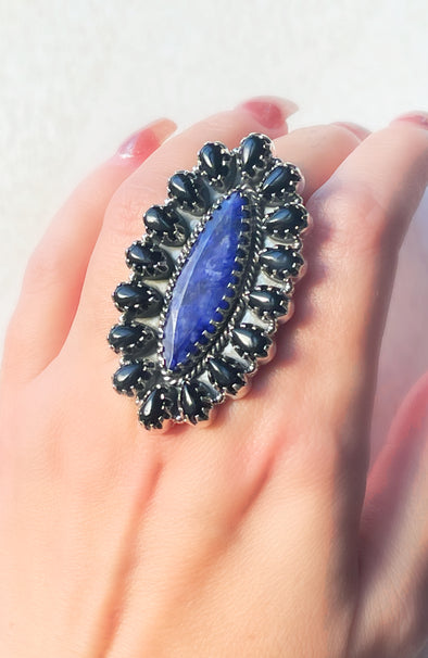 Sterling Silver Sapphire/Black Onyx Cluster Ring