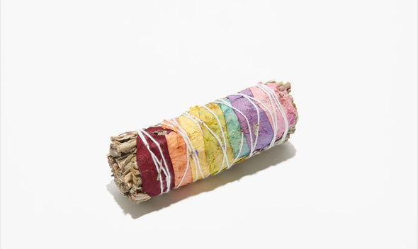 7 Chakra Sage Smudge Bundles - Rose and White Sage