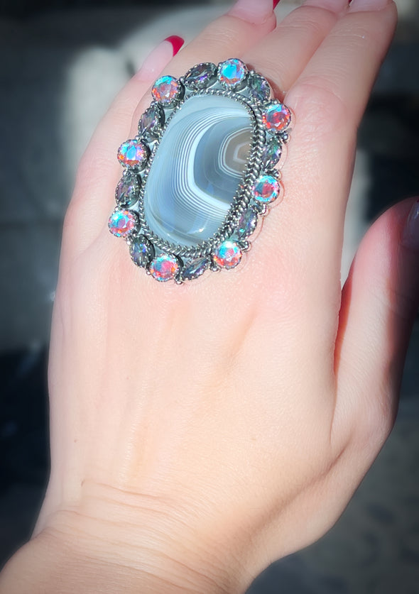 Sterling Silver Botswana Agate/Angel Aurora/Mystic Custom Ring