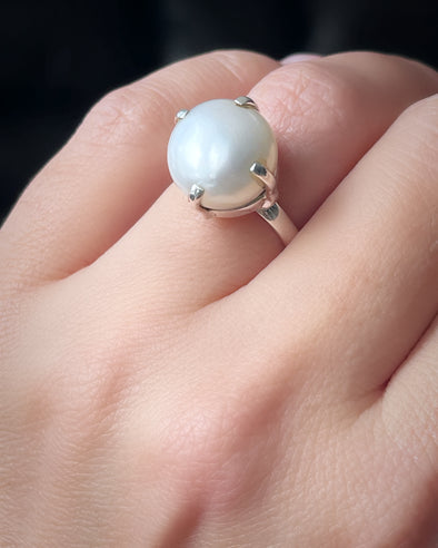 STERLING SILVER BOHO PEARL SOLITAIRE RING