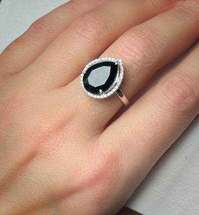 STERLING SILVER BLACK ONYX CZ HALO RING