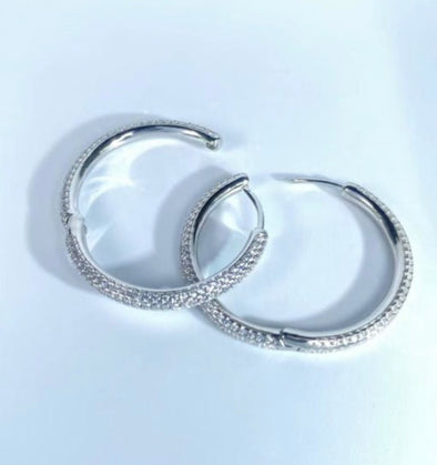 Silver Pave Hoops