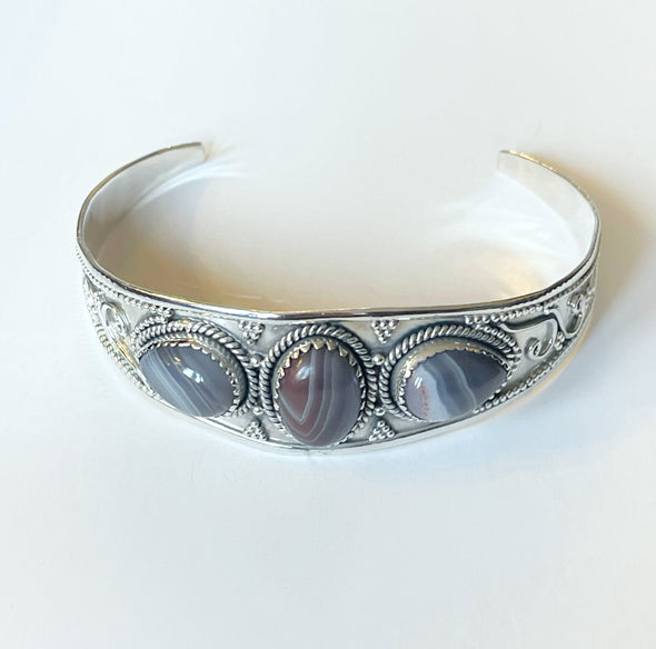 Sterling Silver Botswana Agate Custom Open Cuff