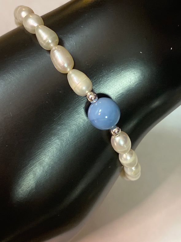 Sterling Silver Blue Opal Pearl Bracelets