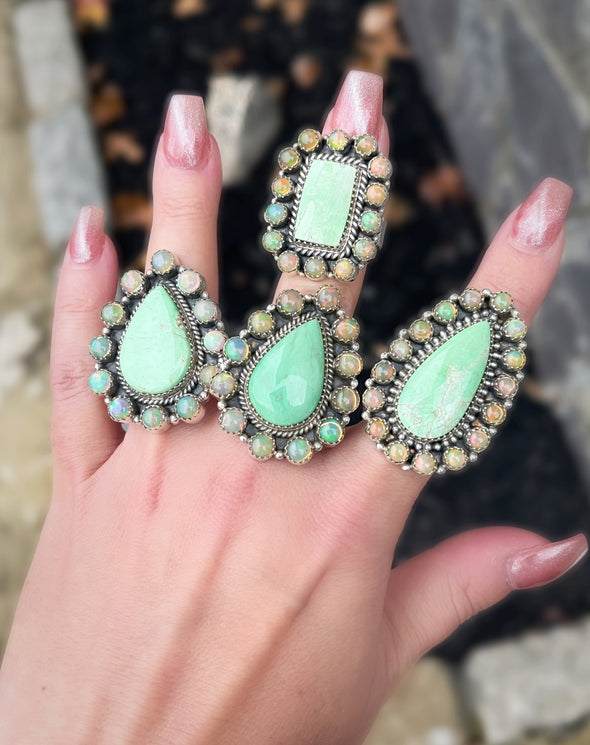 Sterling Silver Varacite/Ethiopian Opal Mini Cluster Rings