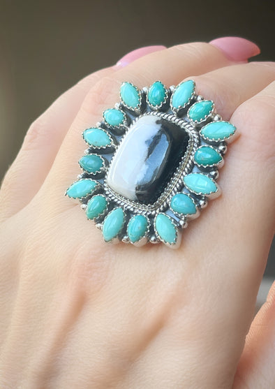 Sterling Silver Turquoise Oreo Jasper Cluster Rings