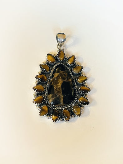 Sterling Silver Black Mohave Copper Turquoise/Tigers Eye Custom Pendant
