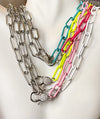 Pave Clasp Colored Paperclip Necklace