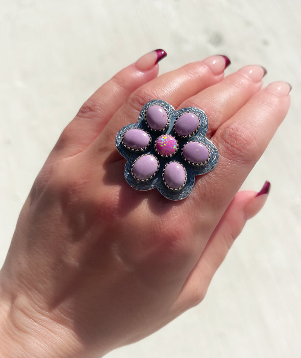 Sterling Silver PURPLE PHOSPHOSITE / PINK OPAL Custom Cluster Ring