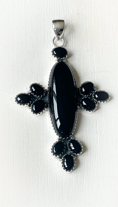 Sterling Silver Black Onyx Bold Pendant Necklace