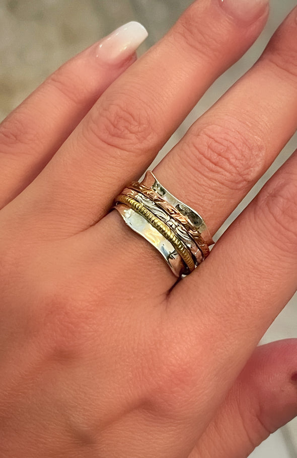 Sterling Silver Three Tone Spinner Ring