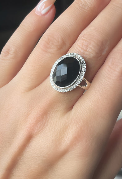 STERLING SILVER CUSTOM BLACK ONYX FACETED RING