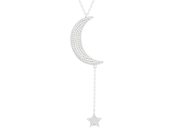 Sterling Silver Crescent Moon Star Necklace