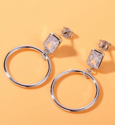 Sterling Silver Gem Post Hoop Earrings