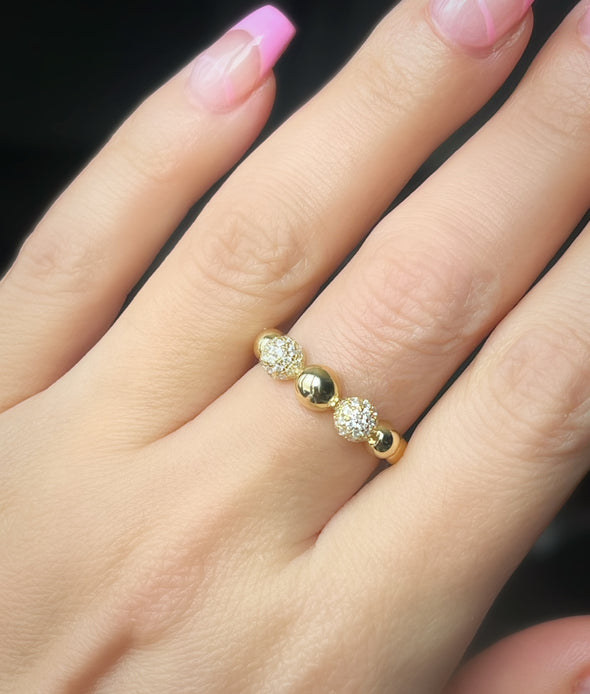 STERLING SILVER/GOLD DIP CZ MULTI BALL RING