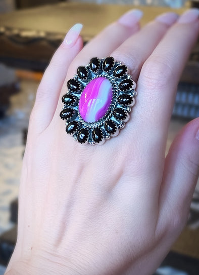 Sterling Silver Pink Banded Onyx/Black Onyx
