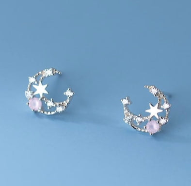 Sterling Silver Moon Star Stud Earrings