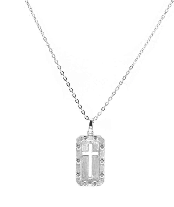 STERLING SILVER RHODIUM CROSS PLATE NECKLACE