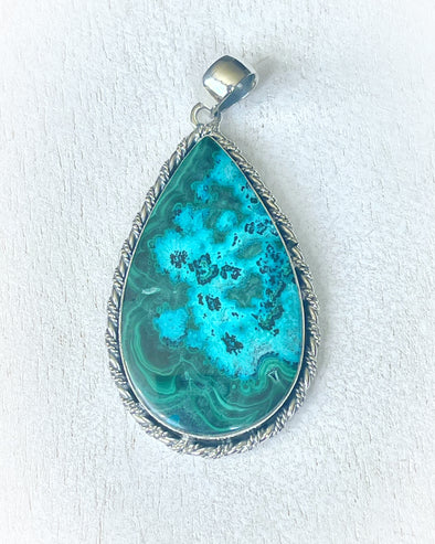 Sterling Silver Chrysocolla Bold Pendant Necklace