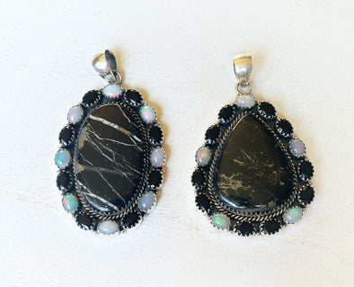 Sterling Silver Pyrite In Slate Opal/Onyx Pendant Cluster