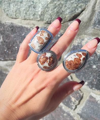 Sterling Silver Garnet Limestone Artisan Rings