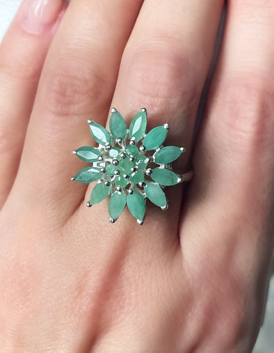 Sterling Silver Emerald Cluster Ring