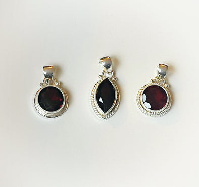 Sterling Silver Garnet Charm Pendants