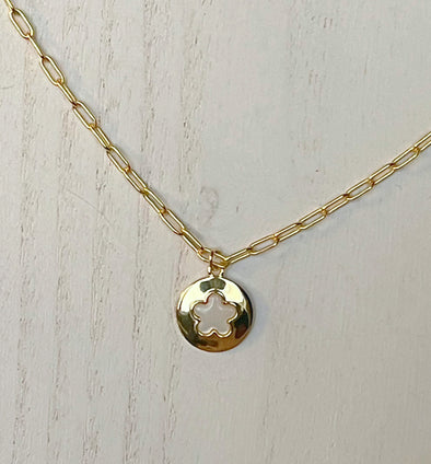 Sterling Silver Gold Dip MOP Star Paper Clip Necklace