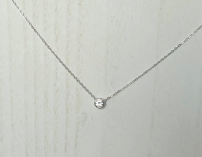Sterling Silver Rhodium Dainty CZ Necklace
