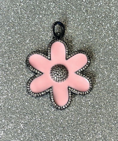 Pink Enamel Pave Flower Charm