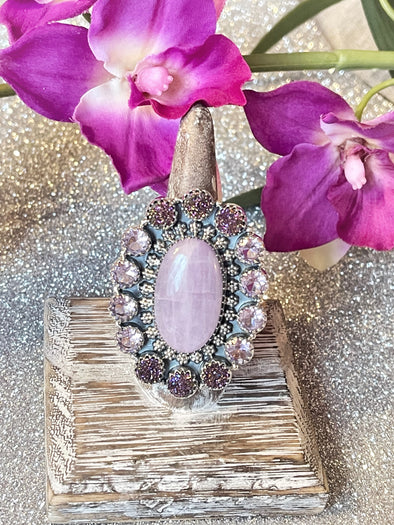 Sterling Silver Kunzite/Quartz/Druzy Custom Ring