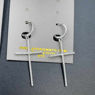 Sterling Silver Italian CZ Cross Earrings