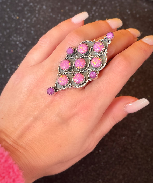 Sterling Silver Custom Pink/Ethiopian Opal Custom Multi Stone Ring