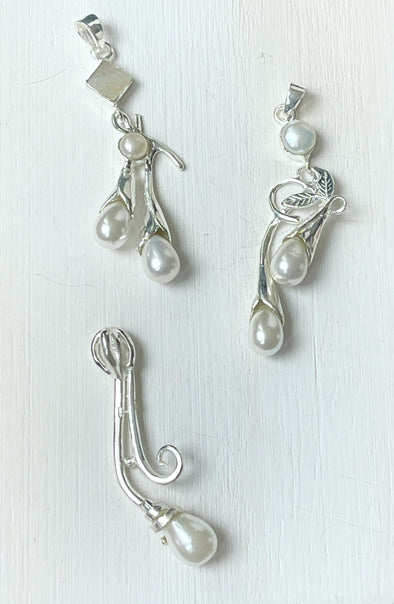 STERLING SILVER DAINTY PEARL PETAL PENDANTS