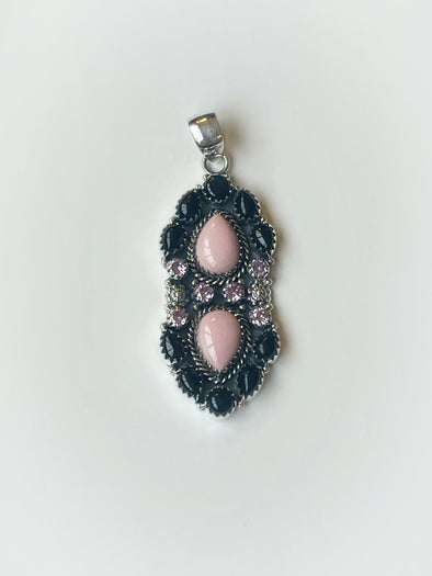 Sterling Silver Pink Opal/Pink Quartz/Onyx Crawler Pendant