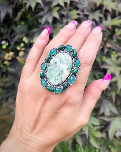 Sterling Silver Mariposite Green Onyx Malachite Cluster Rings